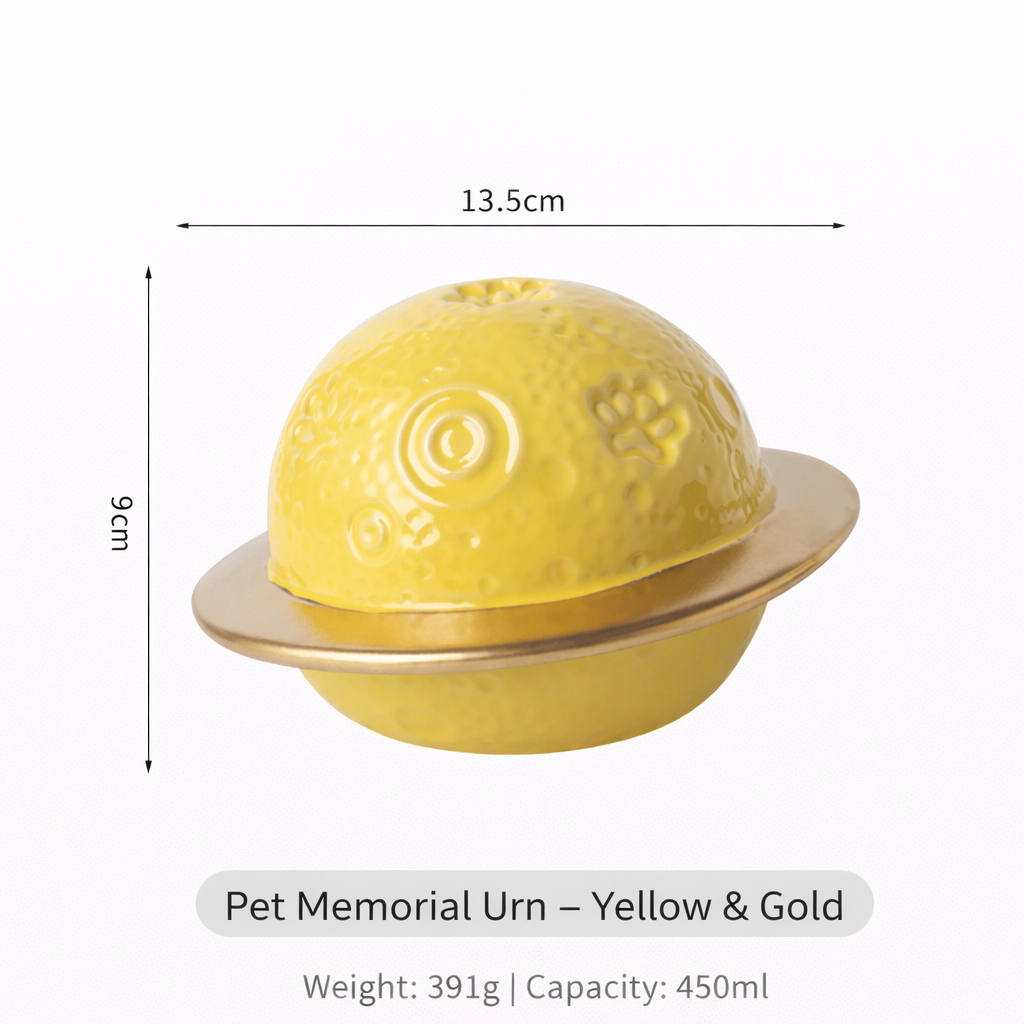 Planet‑Shaped Ceramic Pet Urn – Sealed Memorial Ashes Jar with Ring Base for Dogs & Cats