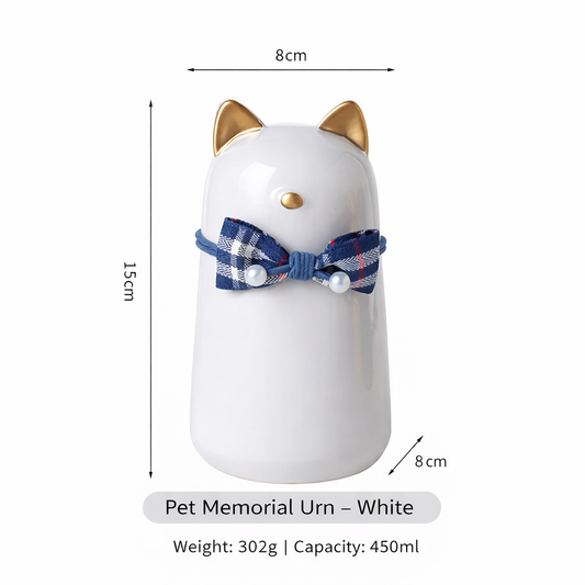 Ceramic Cat Memorial Urn with Bow