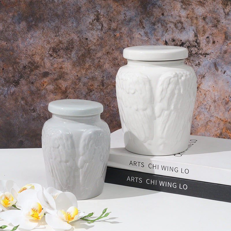 Angel Wing Ceramic Pet Memorial Urn – Sealed Ashes Jar for Cats & Dogs
