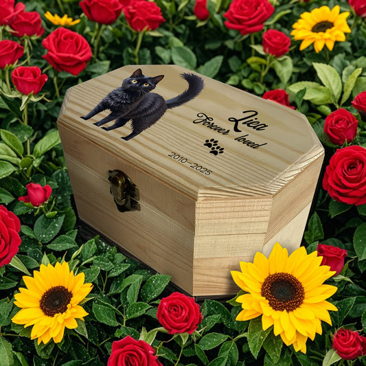 Personalized Wooden Pet Memorial Urn Box – Custom Photo Keepsake for Cats & Dogs