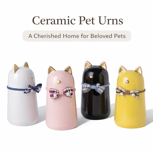 Ceramic Cat‑Shaped Pet Urn with Bow – Sealed Memorial Ashes Jar for Cats & Small Pets