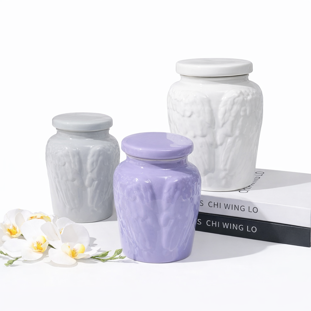 Angel Wing Ceramic Pet Memorial Urn – Sealed Ashes Jar for Cats & Dogs