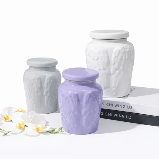 Angel Wing Ceramic Pet Memorial Urn – Sealed Ashes Jar for Cats & Dogs