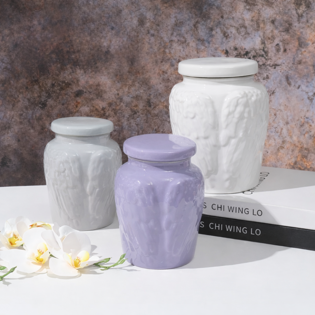 Angel Wing Ceramic Pet Memorial Urn