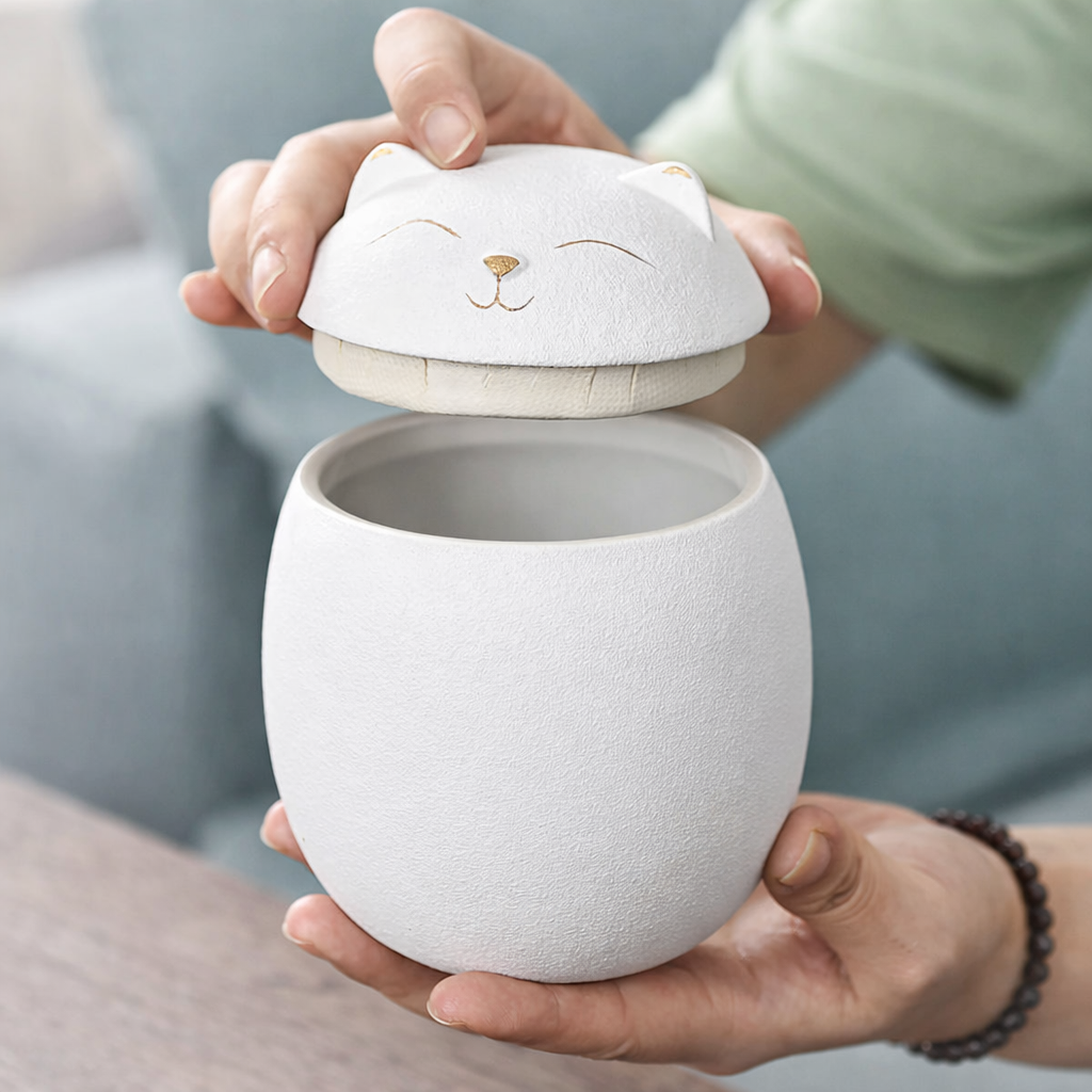 Cat-Shaped Ceramic Pet Memorial Urn