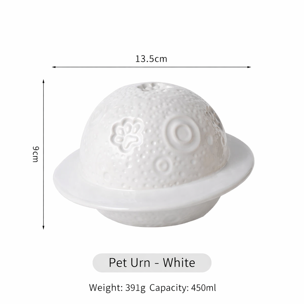 Planet‑Shaped Ceramic Pet Urn – Sealed Memorial Ashes Jar with Ring Base for Dogs & Cats
