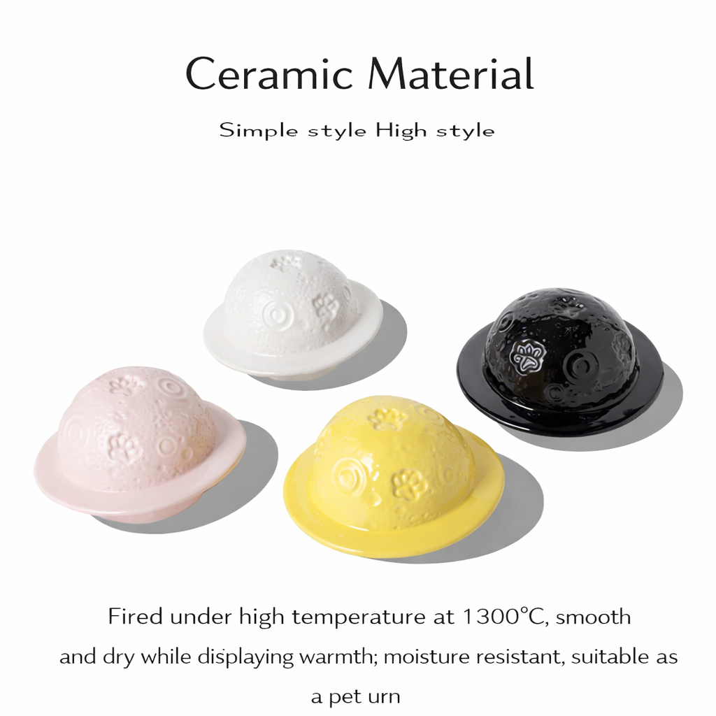 Planet‑Shaped Ceramic Pet Urn – Sealed Memorial Ashes Jar with Ring Base for Dogs & Cats