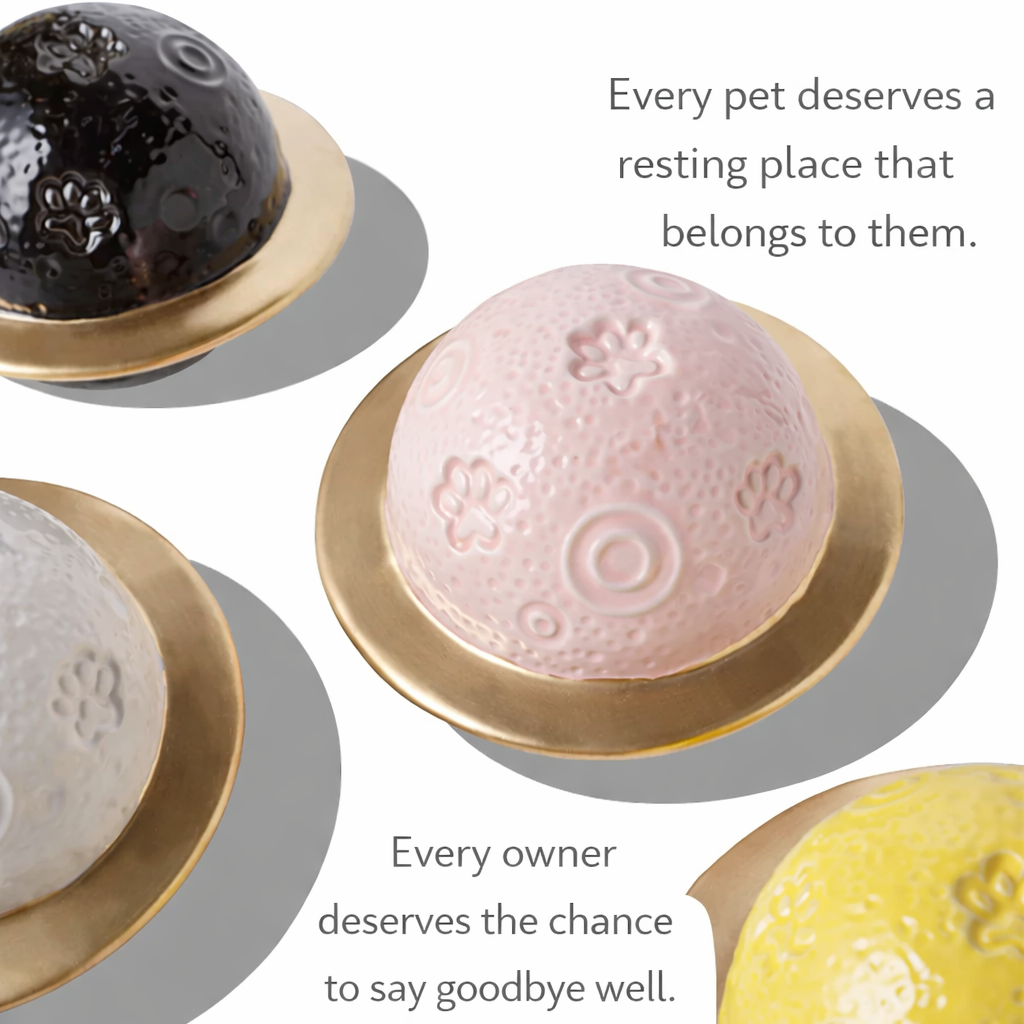 Planet‑Shaped Ceramic Pet Urn – Sealed Memorial Ashes Jar with Ring Base for Dogs & Cats