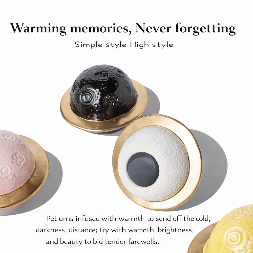 Planet‑Shaped Ceramic Pet Urn – Sealed Memorial Ashes Jar with Ring Base for Dogs & Cats