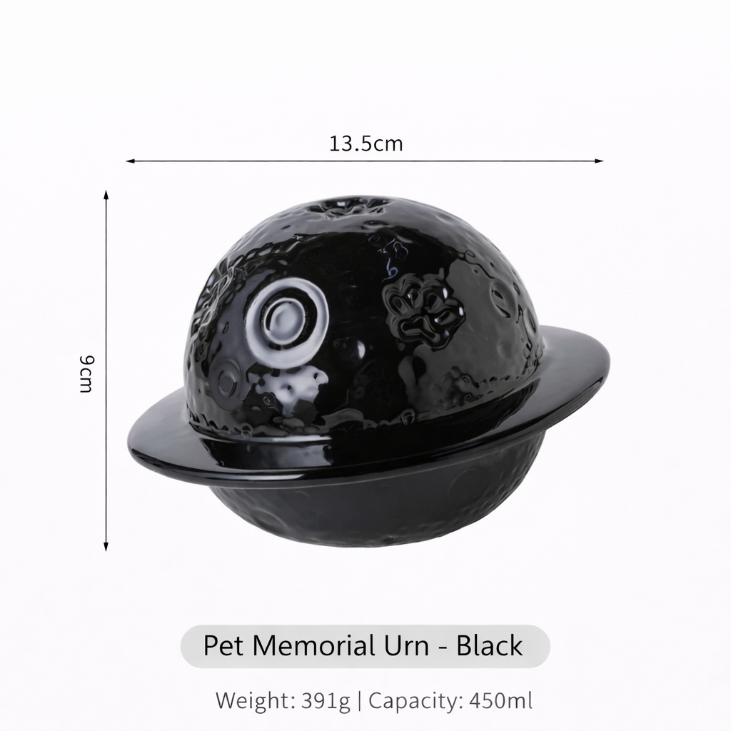 Planet‑Shaped Ceramic Pet Urn – Sealed Memorial Ashes Jar with Ring Base for Dogs & Cats