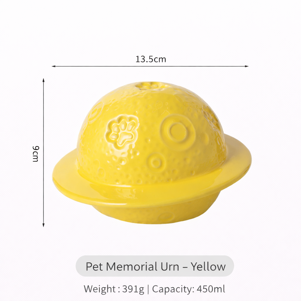 Planet‑Shaped Ceramic Pet Urn – Sealed Memorial Ashes Jar with Ring Base for Dogs & Cats