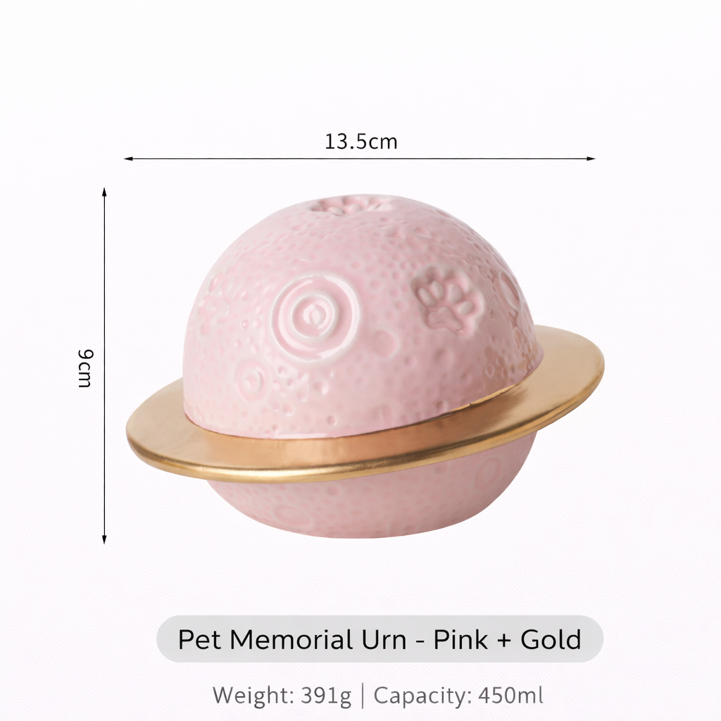 Planet‑Shaped Ceramic Pet Urn – Sealed Memorial Ashes Jar with Ring Base for Dogs & Cats