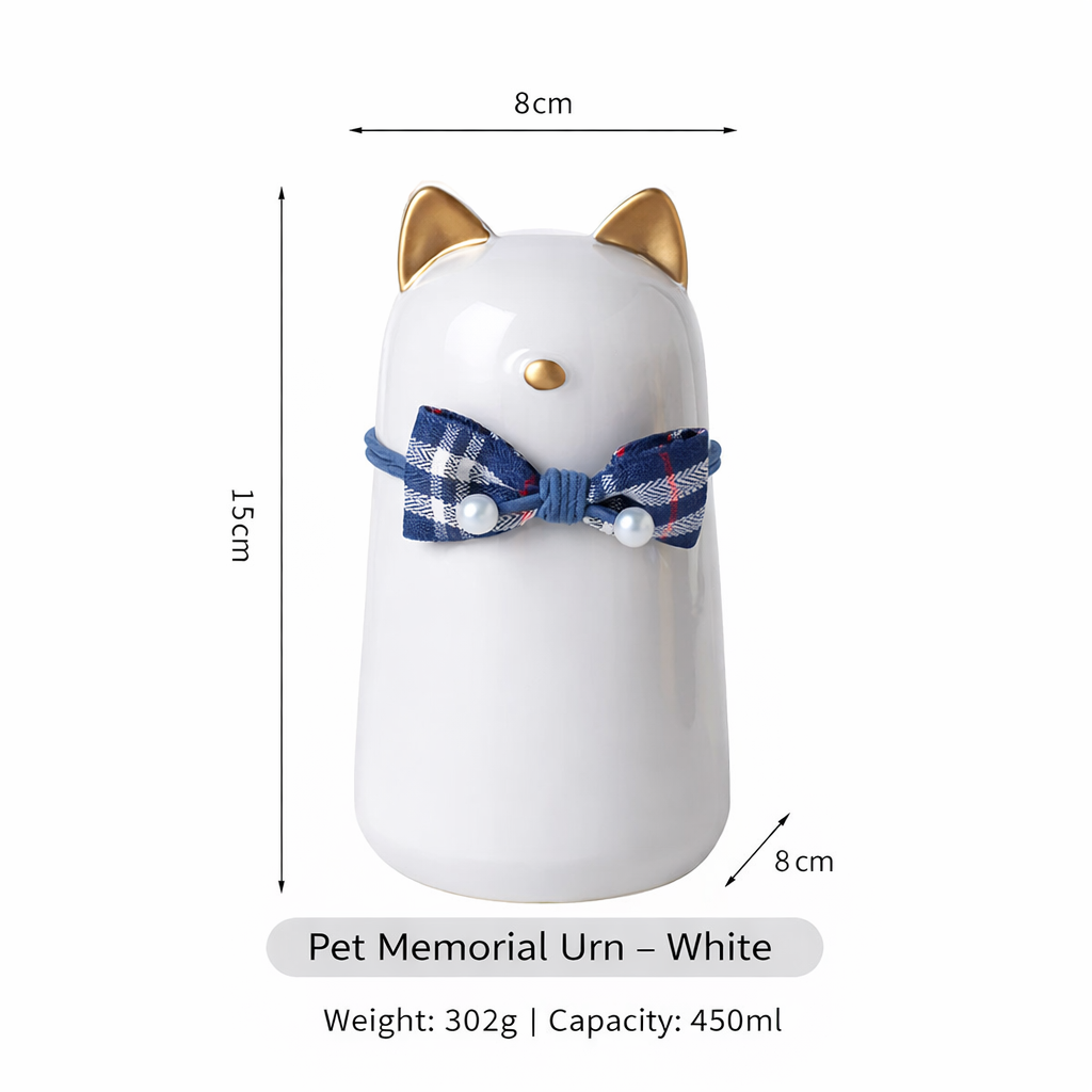 Ceramic Cat Memorial Urn with Bow