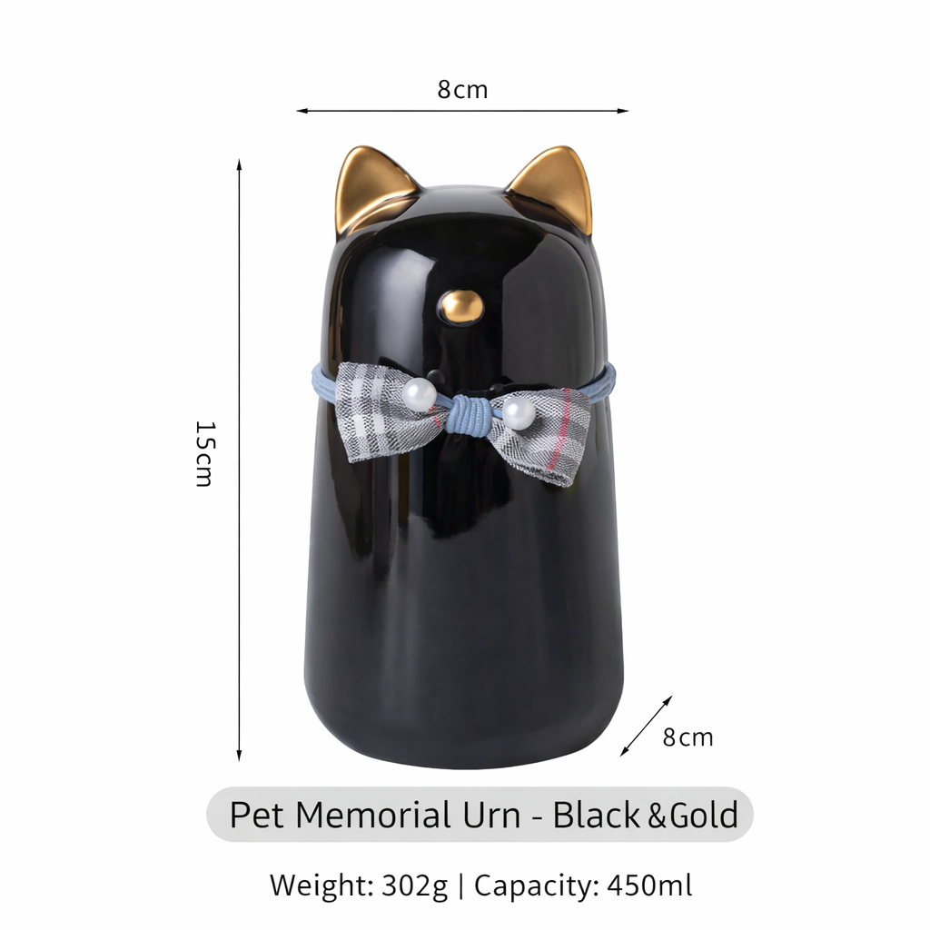 Ceramic Cat Memorial Urn with Bow