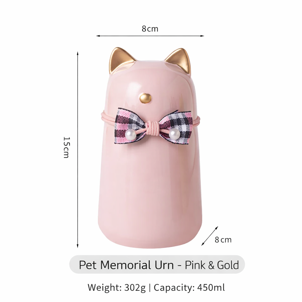 Ceramic Cat Memorial Urn with Bow