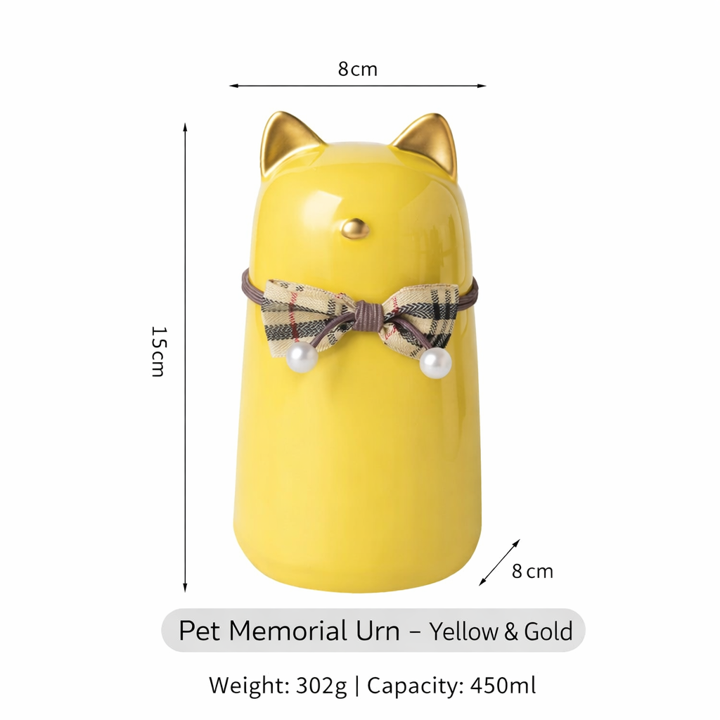 Ceramic Cat Memorial Urn with Bow