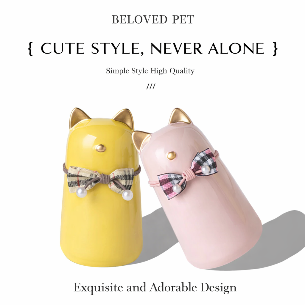 Ceramic Cat‑Shaped Pet Urn with Bow – Sealed Memorial Ashes Jar for Cats & Small Pets