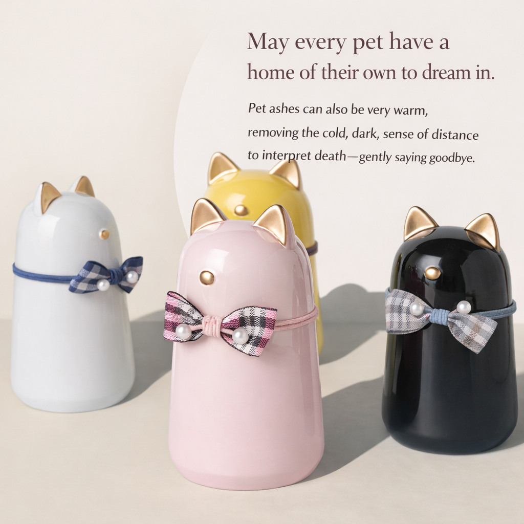 Ceramic Cat Memorial Urn with Bow