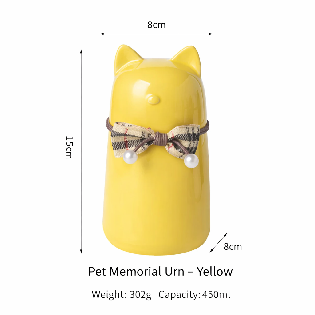 Ceramic Cat Memorial Urn with Bow