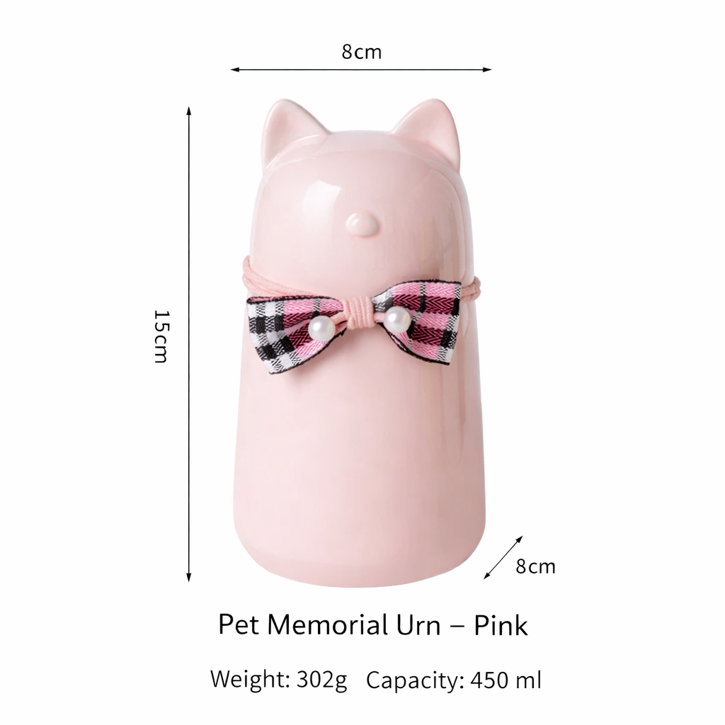 Ceramic Cat Memorial Urn with Bow