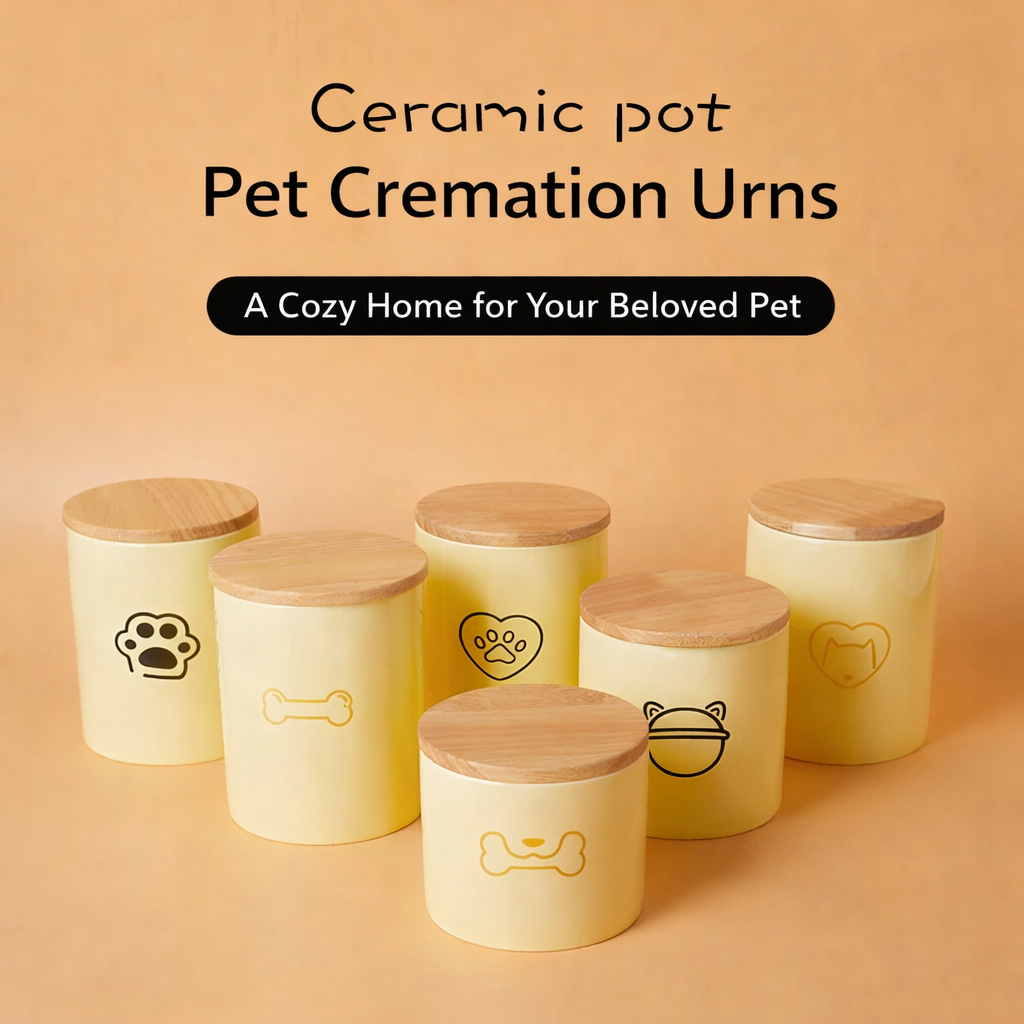 Minimalist Ceramic Pet Urn with Wooden Lid