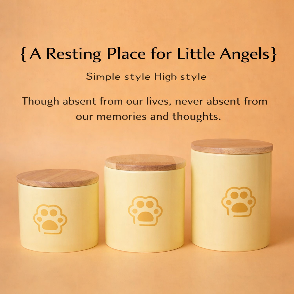 Minimalist Ceramic Pet Urn with Wooden Lid