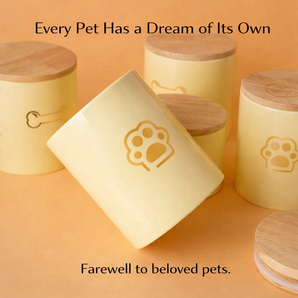 Minimalist Ceramic Pet Urn with Wooden Lid