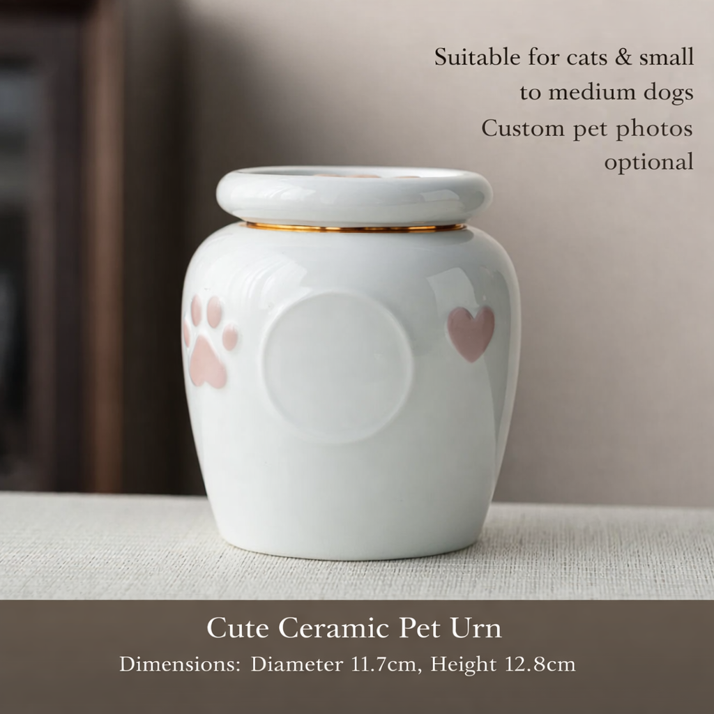 Personalized Cute Ceramic Pet Urn with Photo – Memorial Ashes Jar for Cats & Dogs