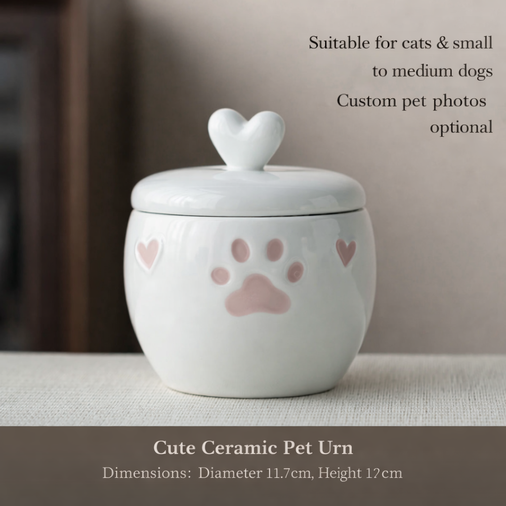 Personalized Cute Ceramic Pet Urn with Photo – Memorial Ashes Jar for Cats & Dogs