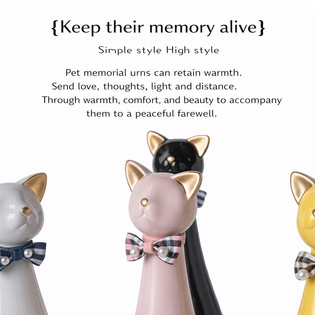 Tall Ceramic Cat‑Shaped Pet Urn with Bow – Sealed Memorial Ashes Jar for Cats & Small Pets