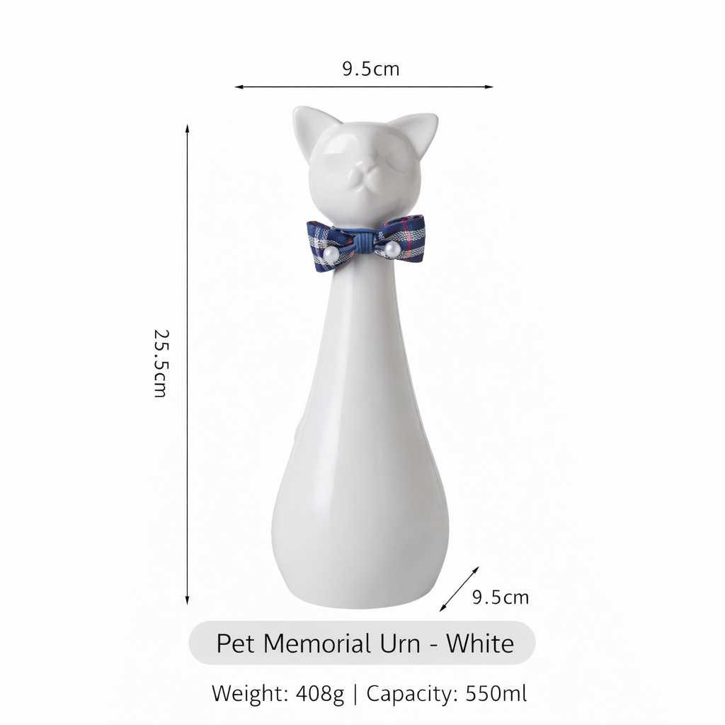 Tall Ceramic Cat Memorial Urn with Bow