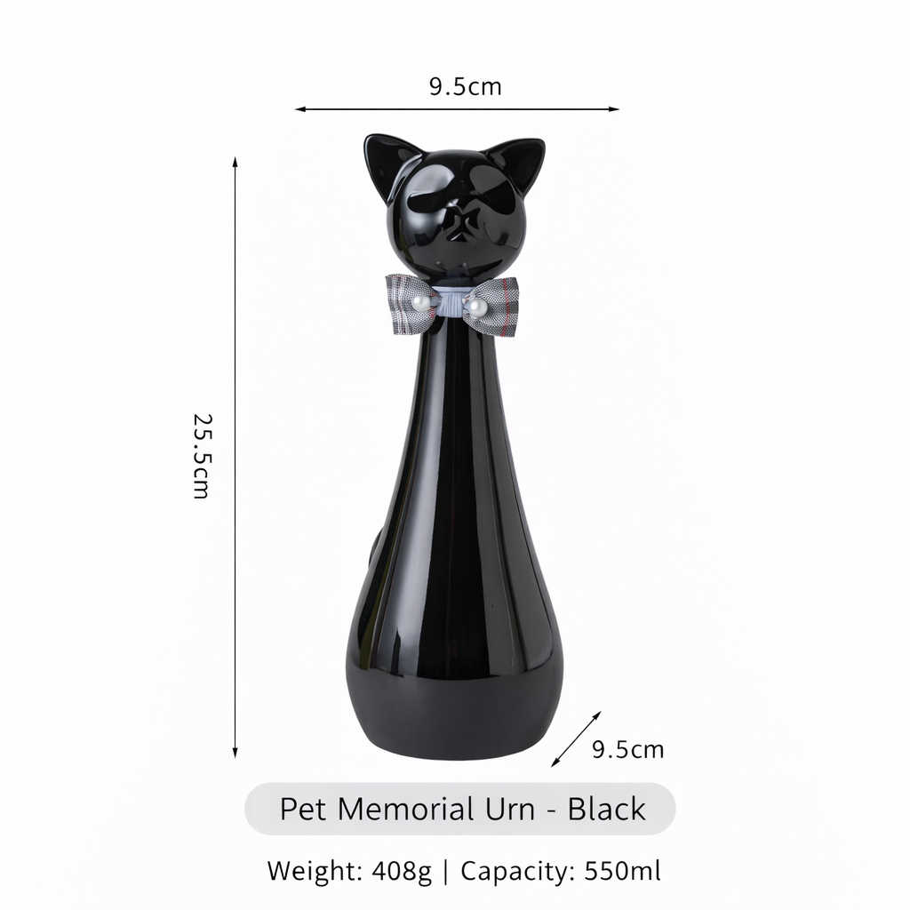 Tall Ceramic Cat Memorial Urn with Bow