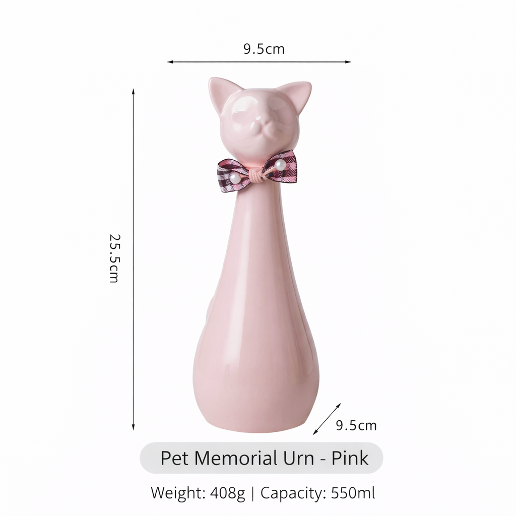 Tall Ceramic Cat Memorial Urn with Bow