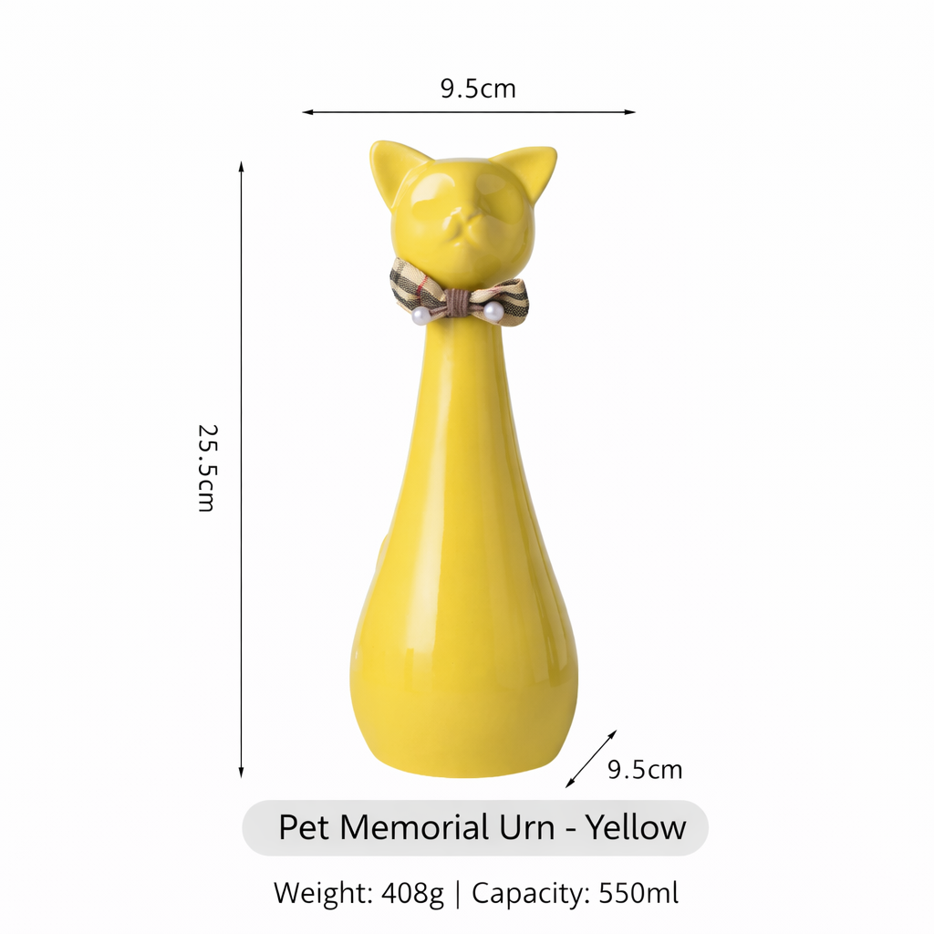 Tall Ceramic Cat Memorial Urn with Bow