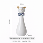 Tall Ceramic Cat Memorial Urn with Bow
