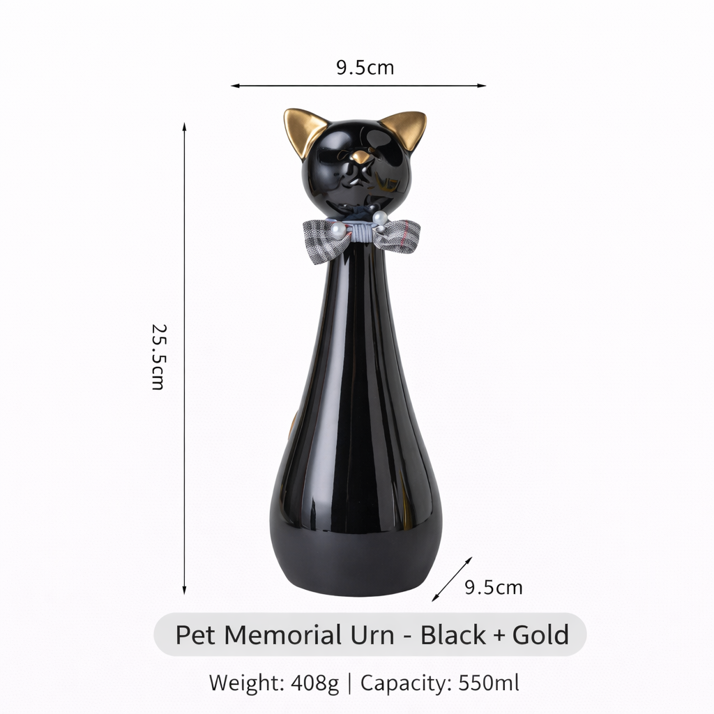 Tall Ceramic Cat Memorial Urn with Bow