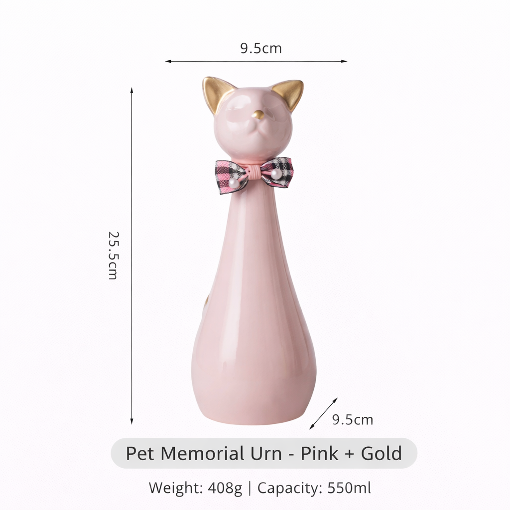 Tall Ceramic Cat‑Shaped Pet Urn with Bow – Sealed Memorial Ashes Jar for Cats & Small Pets