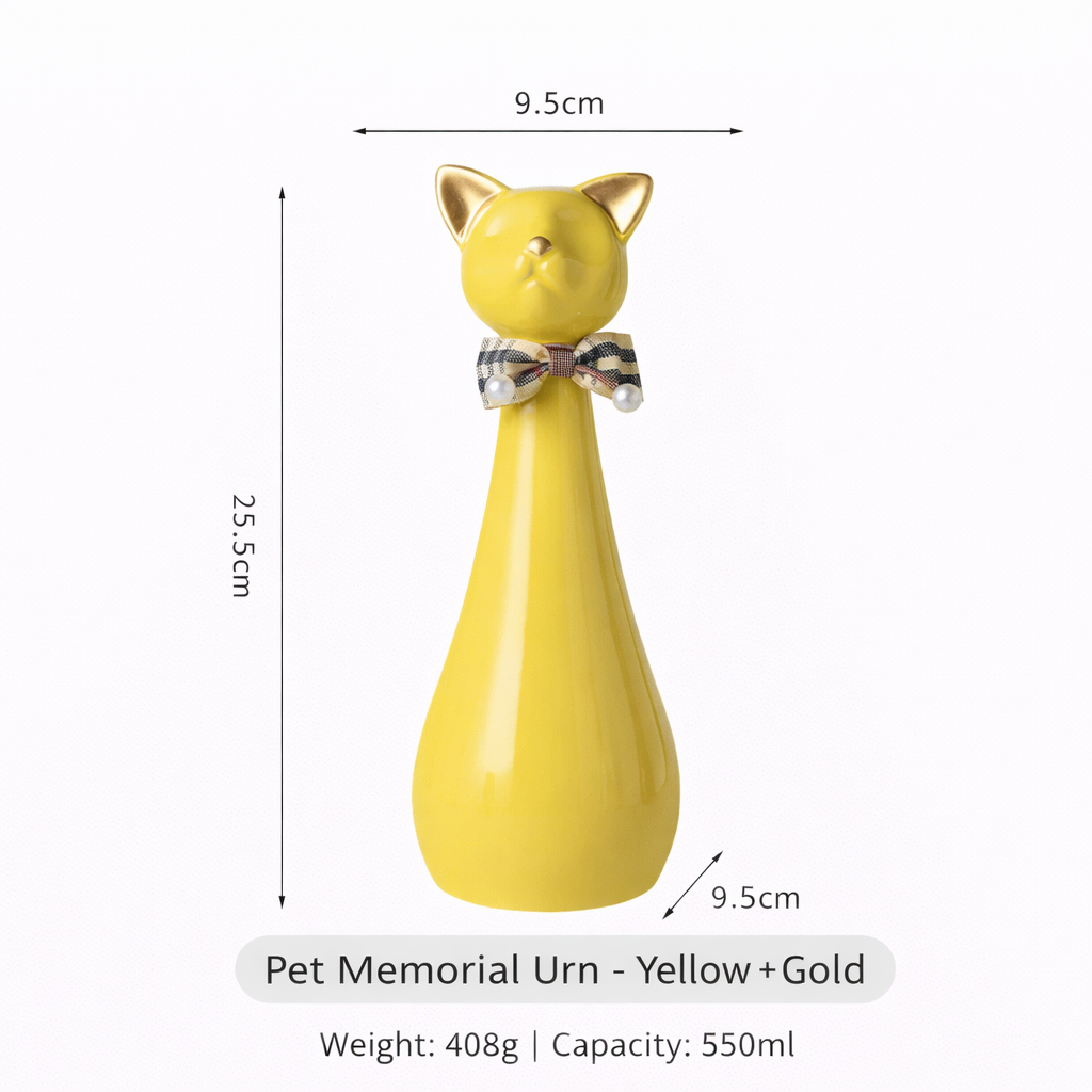 Tall Ceramic Cat Memorial Urn with Bow