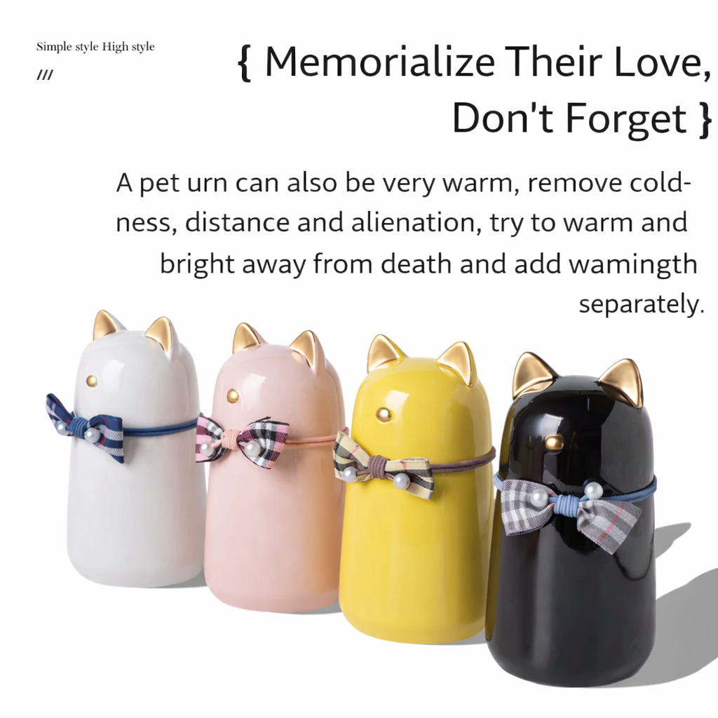 Ceramic Cat Memorial Urn with Bow