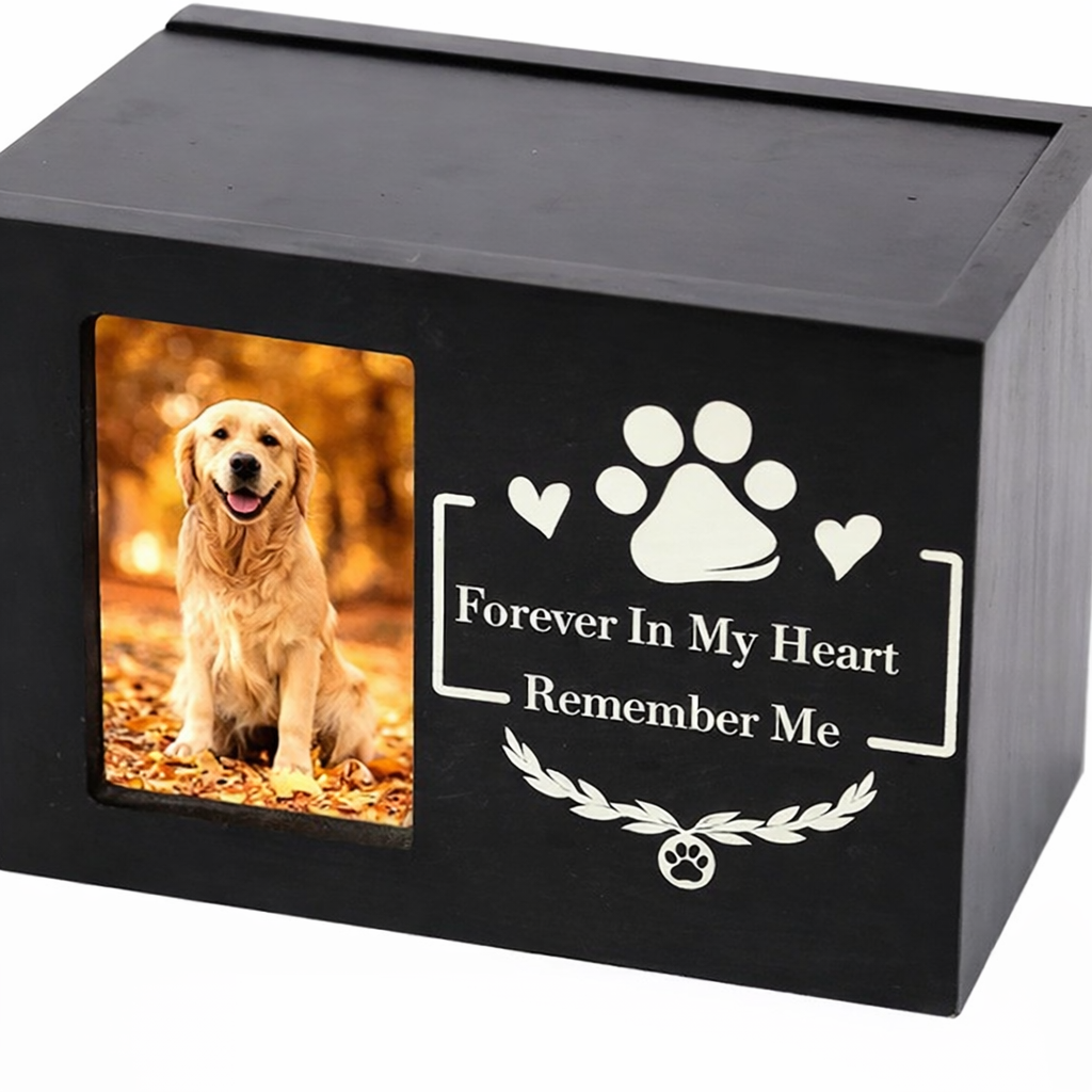 Wooden Pet Memorial Urn with Photo Display
