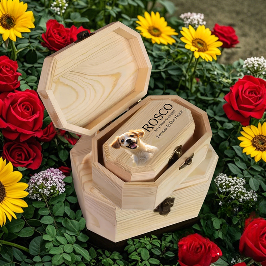 Personalized Wooden Pet Memorial Urn Box – Custom Photo Keepsake for Cats & Dogs