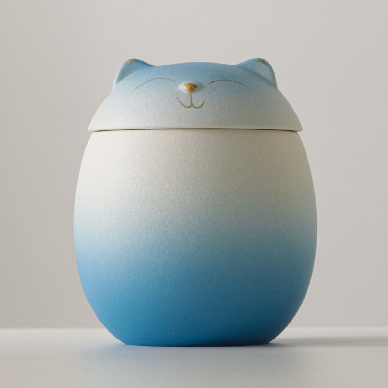 Cat-Shaped Ceramic Pet Memorial Urn