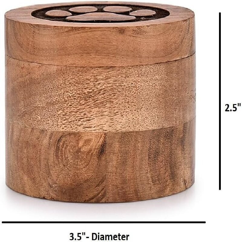 Wooden Pet Memorial Urn with Paw Print Lid