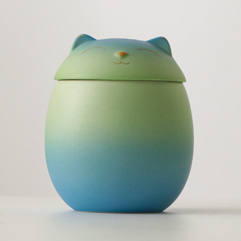 Cat-Shaped Ceramic Pet Memorial Urn