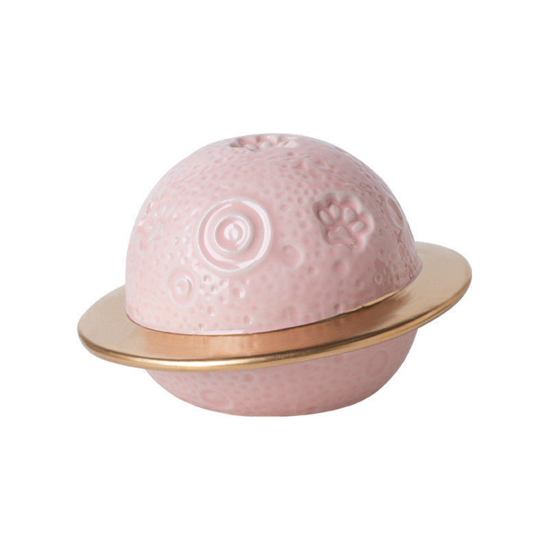 Planet‑Shaped Ceramic Pet Urn – Sealed Memorial Ashes Jar with Ring Base for Dogs & Cats