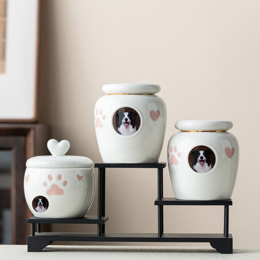 Personalized Cute Ceramic Pet Urn with Photo – Memorial Ashes Jar for Cats & Dogs