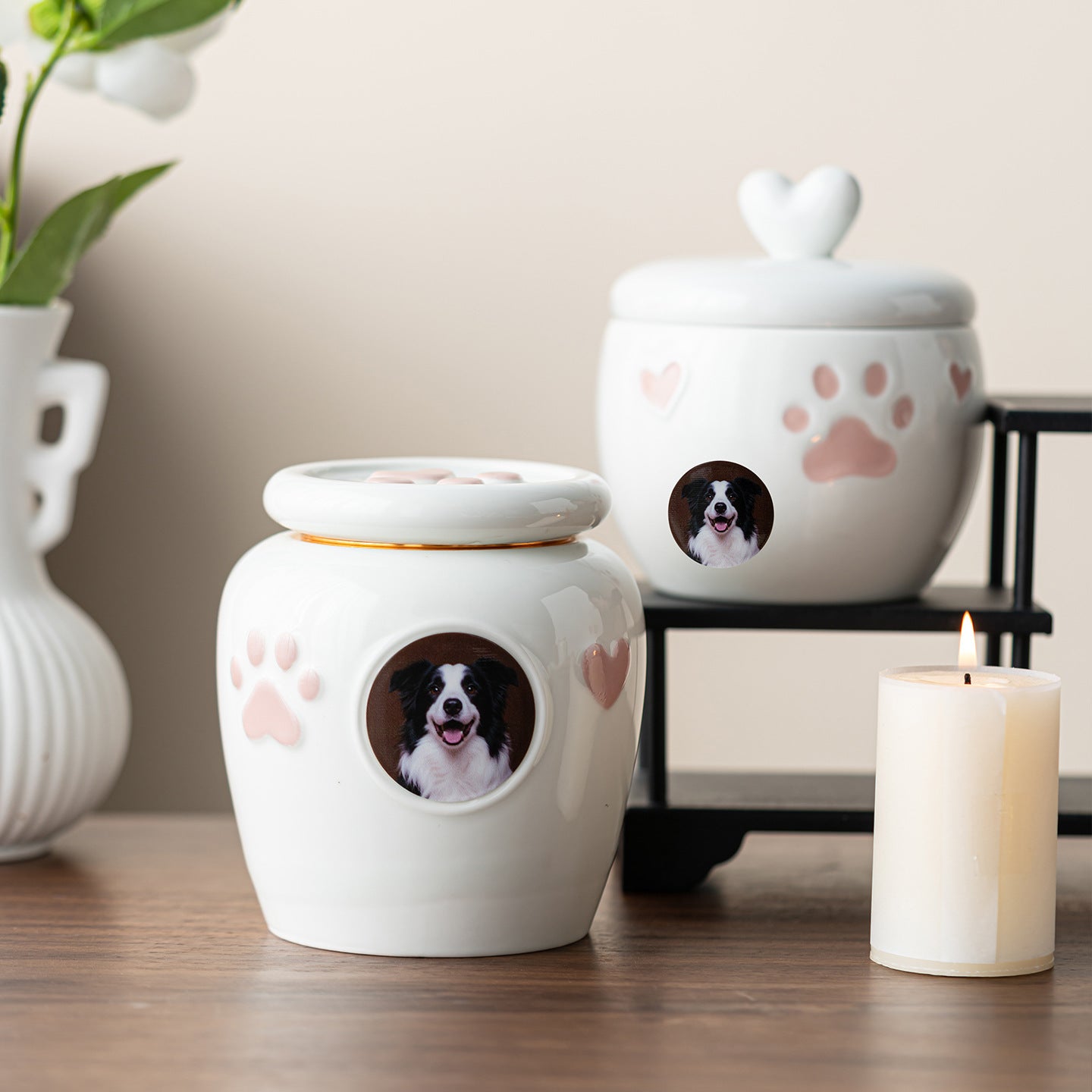 Personalized Cute Ceramic Pet Urn with Photo – Memorial Ashes Jar for Cats & Dogs
