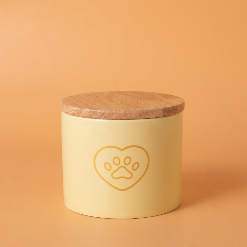 Minimalist Ceramic Pet Urn with Wooden Lid