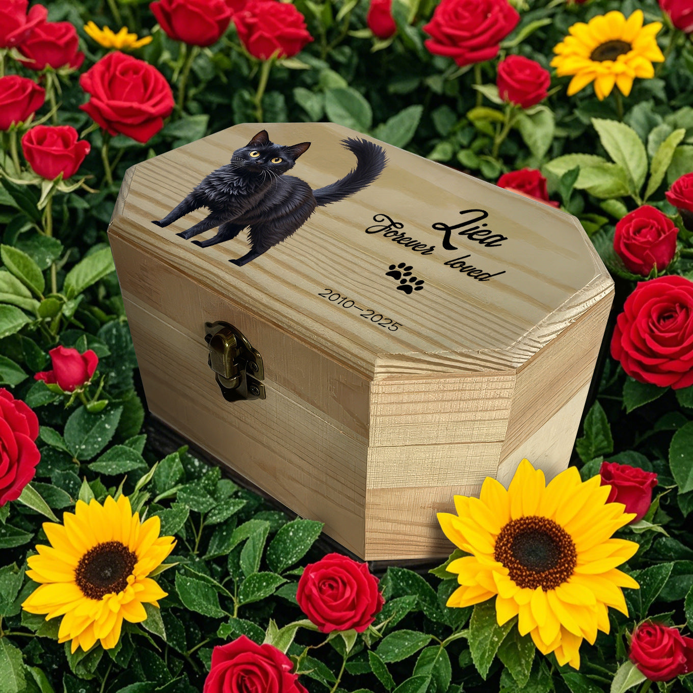 Personalized Wooden Pet Memorial Urn Box – Custom Photo Keepsake for Cats & Dogs