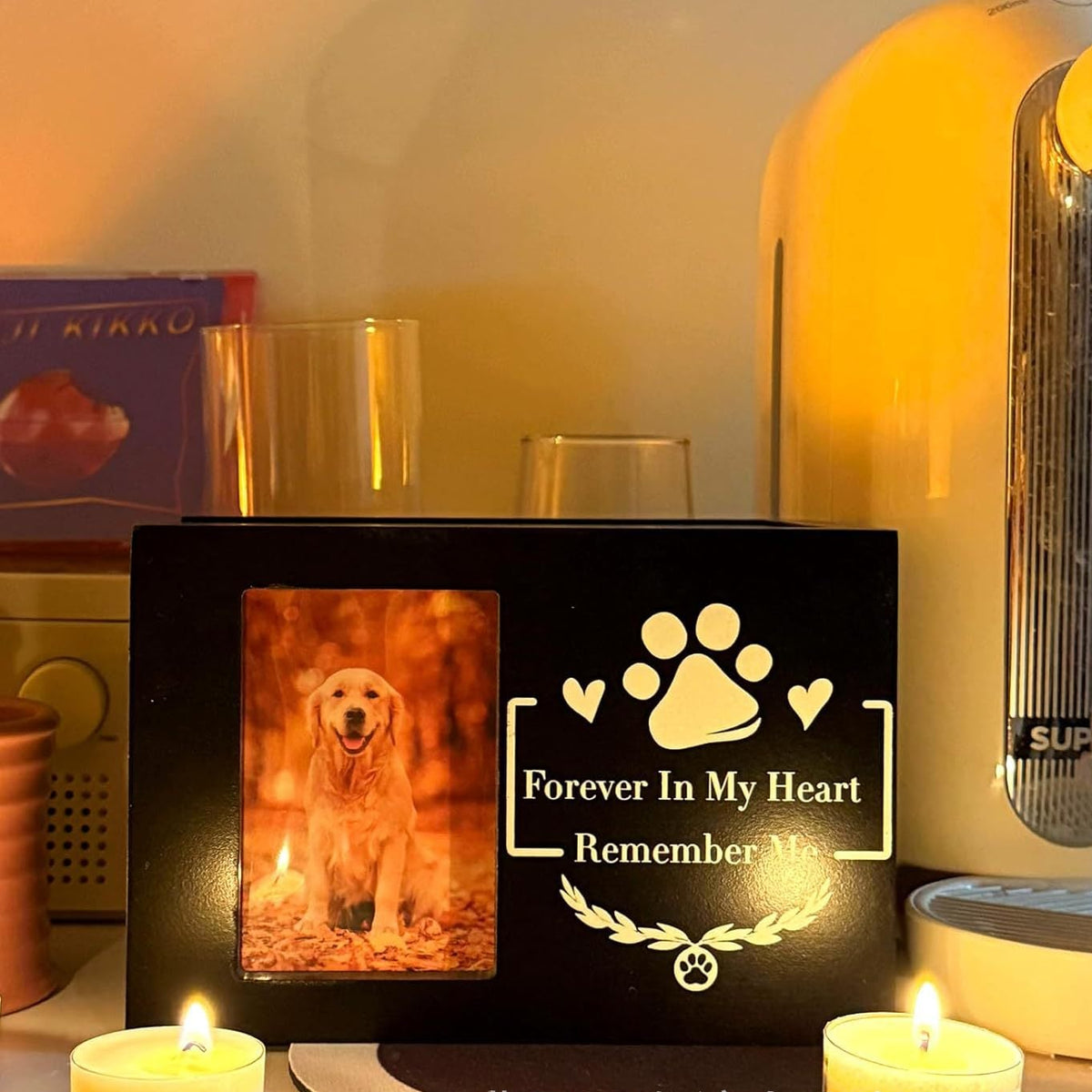 Wooden Pet Memorial Urn with Photo Display
